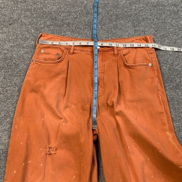 Pilcro Jeans Womens 29 Orange Denim Breaker Relaxed Barrel Crop High Rise *READ - Picture 3 of 13